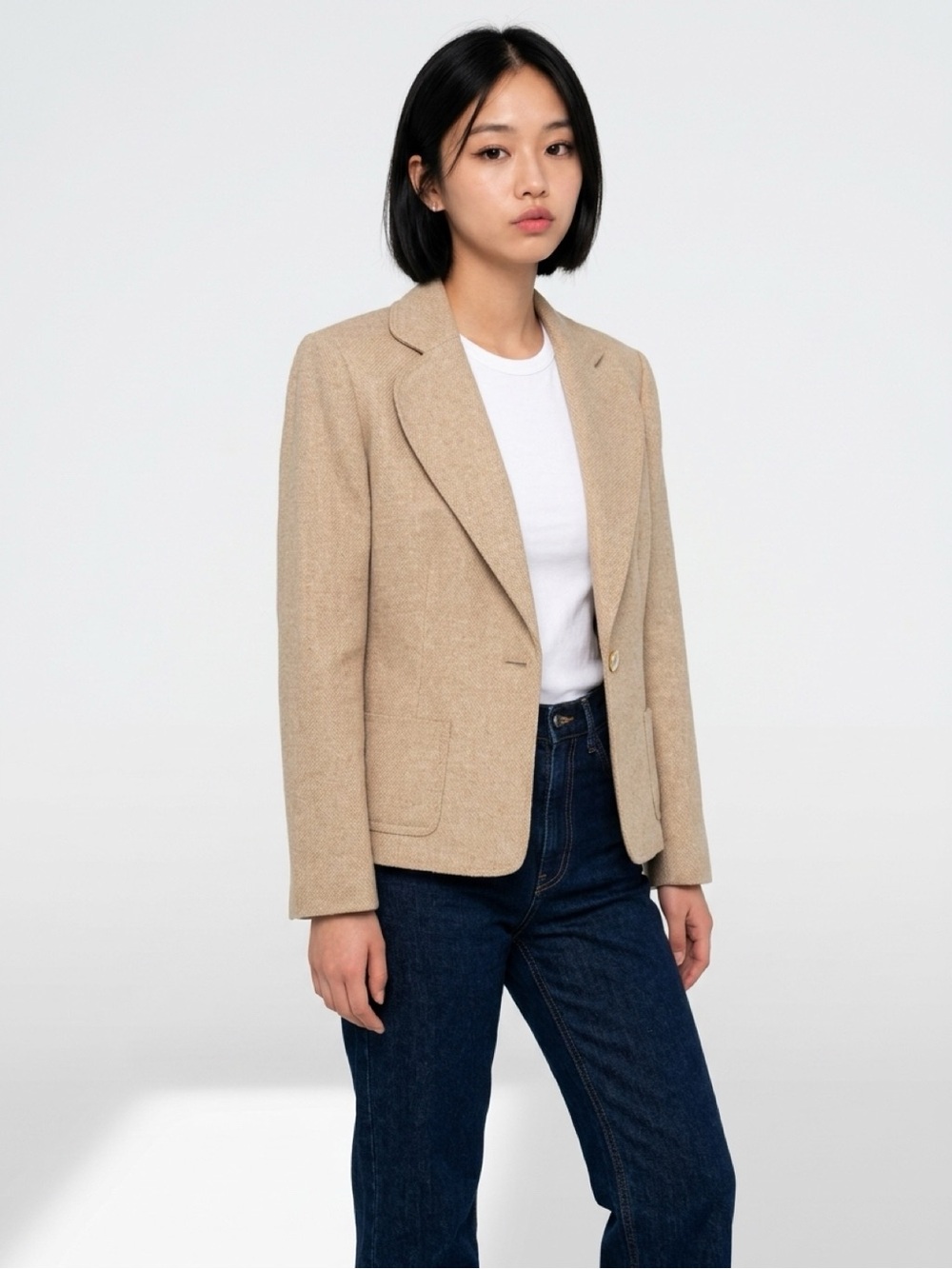 Beautiful Beige Kasper Single Button Tweed Blazer Size 10